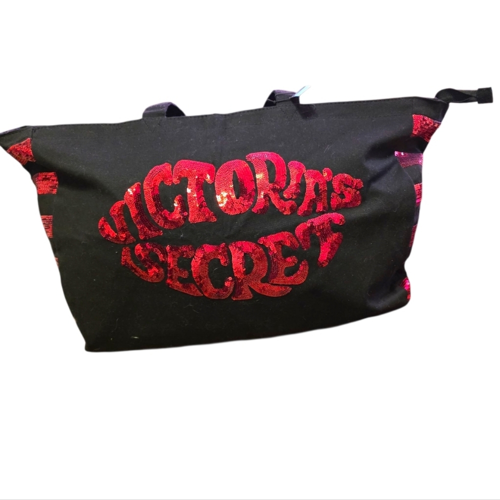 Victoria's Secret Large Roomy Black Tote with Red Sequins NWT